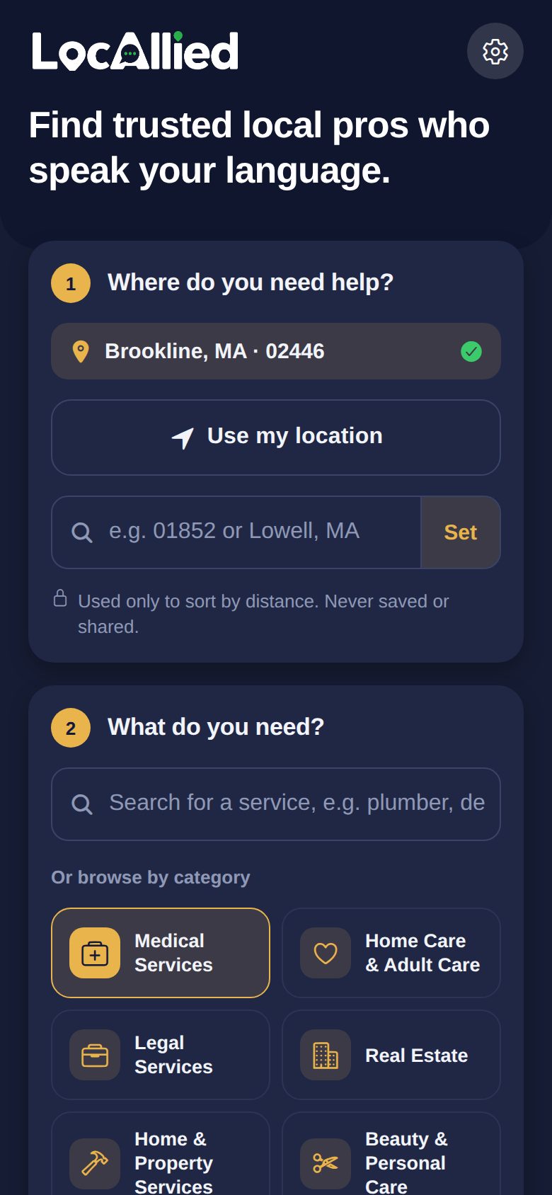 The LocAllied search screen